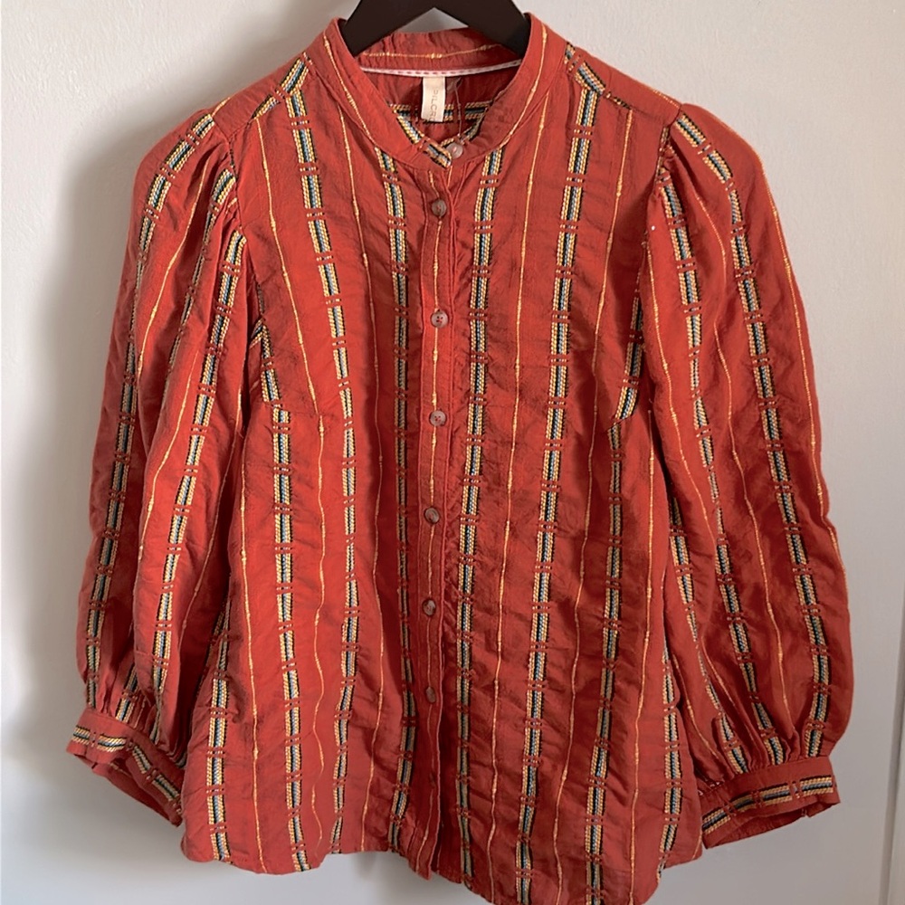 Anthropologie’s Pilcro The Bella Femme Button Down Bat Wing Embroidered Blouse - Picture 9 of 9